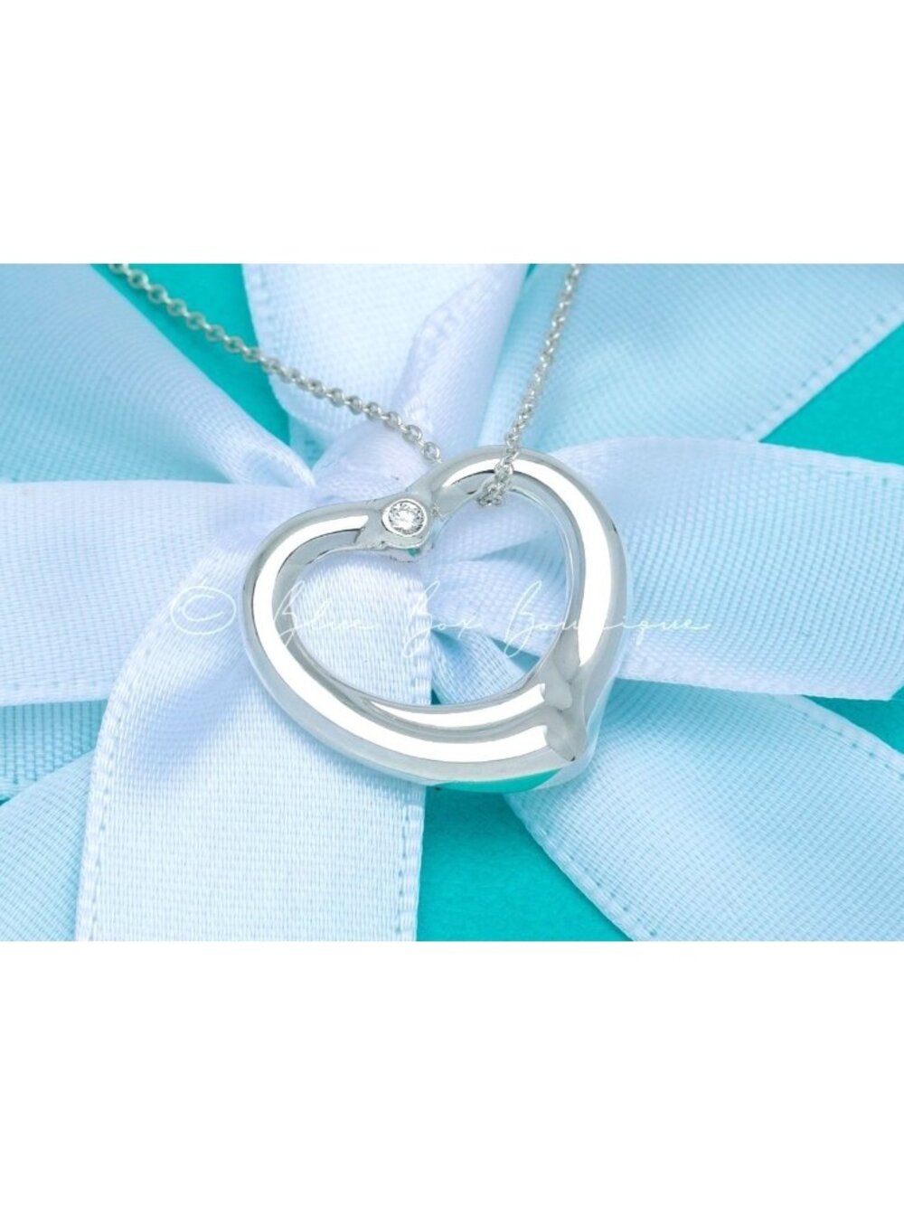 Tiffany & Co. Elsa Peretti Diamond Open Heart Necklace in Silver on a 16" Chain